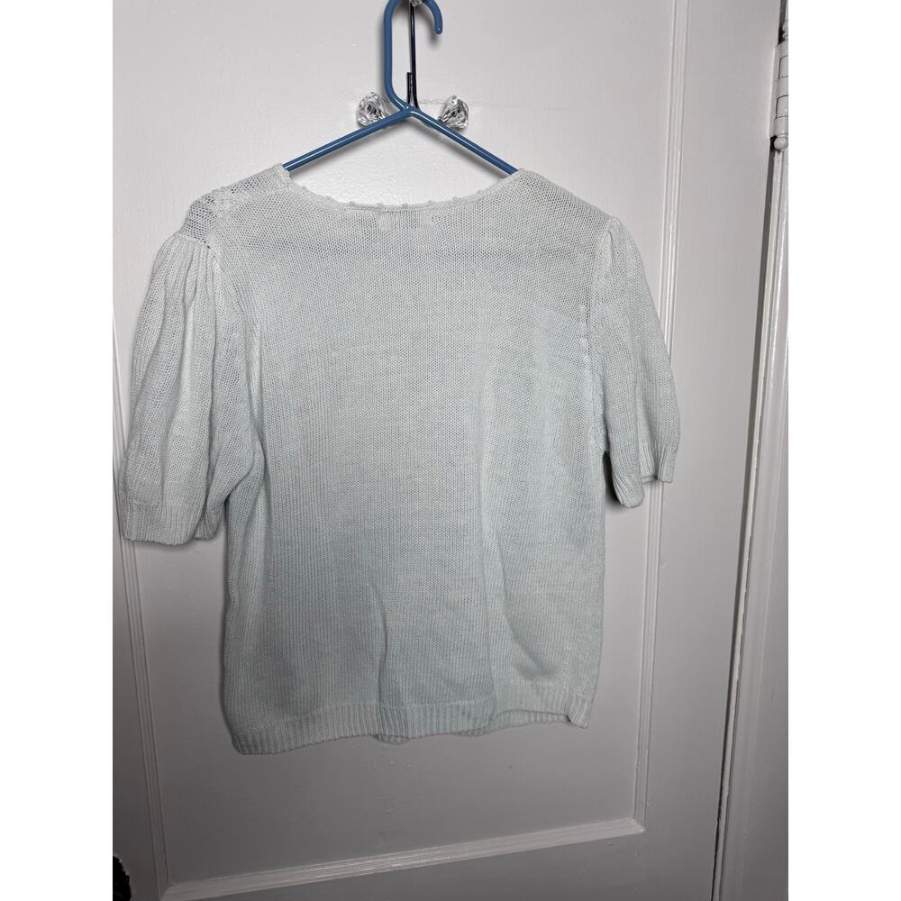 VTG Shenanigans White Short Sleeve Cable Knit Girly Rosette Coquette Sweater L - Picture 6 of 6